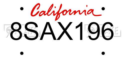 8SAX196 California License Plate
