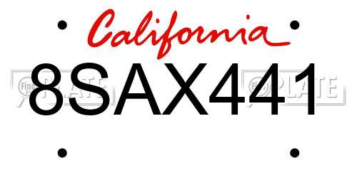 8SAX441 California License Plate