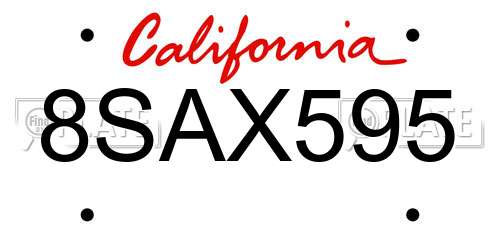 8SAX595 California License Plate