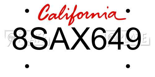 8SAX649 California License Plate
