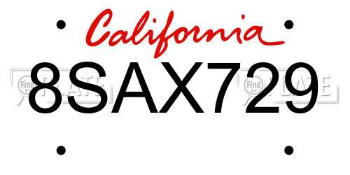 8SAX729 California License Plate