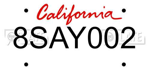 8SAY002 California License Plate