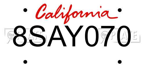8SAY070 California License Plate