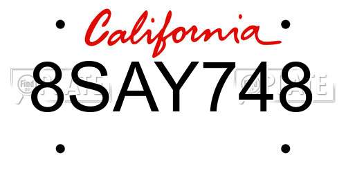 8SAY748 California License Plate
