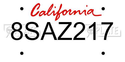 8SAZ217 California License Plate