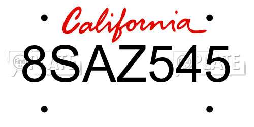 8SAZ545 California License Plate