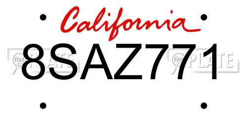 8SAZ771 California License Plate
