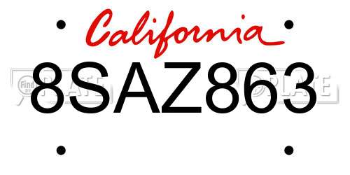 8SAZ863 California License Plate