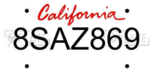 8SAZ869 California License Plate