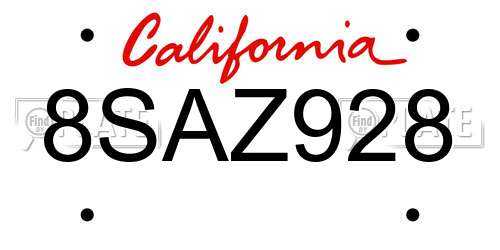 8SAZ928 California License Plate