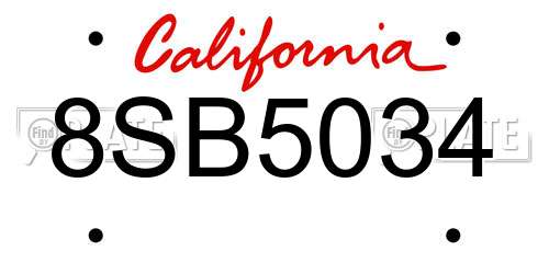 8SB5034 California License Plate