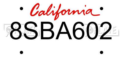 8SBA602 California License Plate