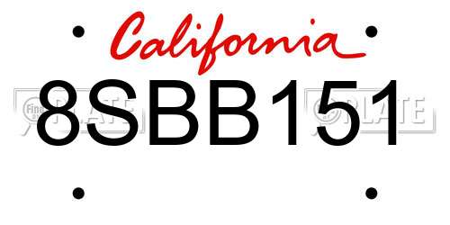 8SBB151 California License Plate