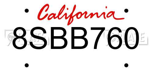 8SBB760 California License Plate