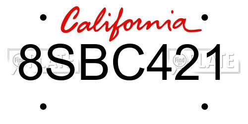 8SBC421 California License Plate