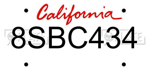8SBC434 California License Plate