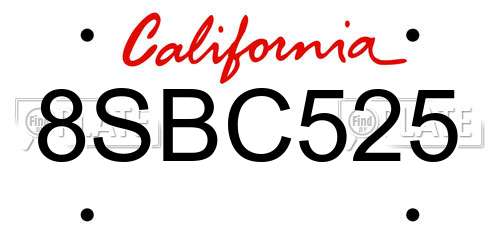 8SBC525 California License Plate