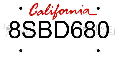 8SBD680 California License Plate