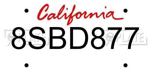 8SBD877 California License Plate