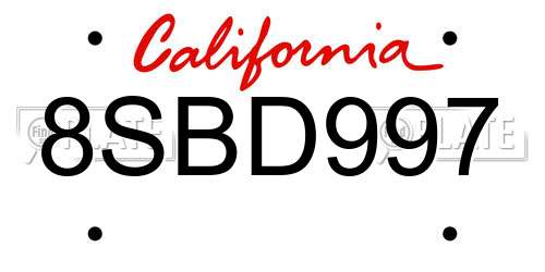 8SBD997 California License Plate