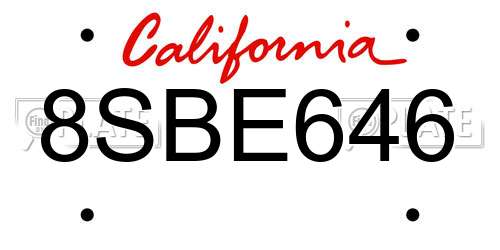 8SBE646 California License Plate