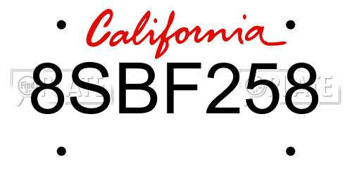 8SBF258 California License Plate