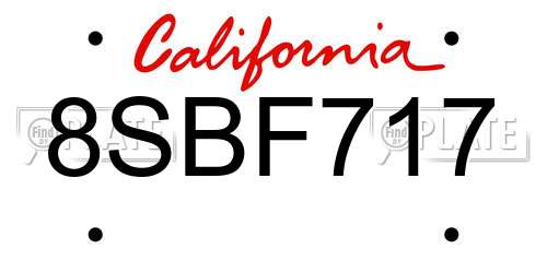 8SBF717 California License Plate
