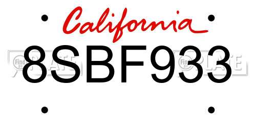8SBF933 California License Plate