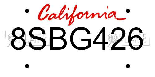 8SBG426 California License Plate