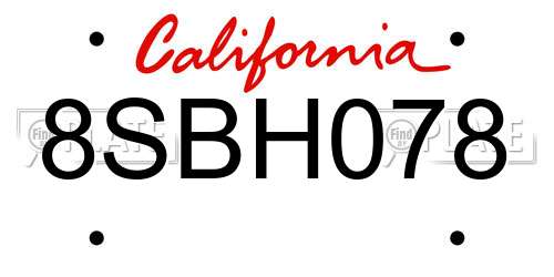 8SBH078 California License Plate