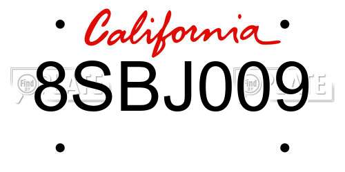 8SBJ009 California License Plate