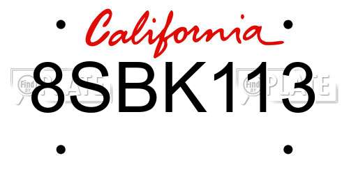 8SBK113 California License Plate