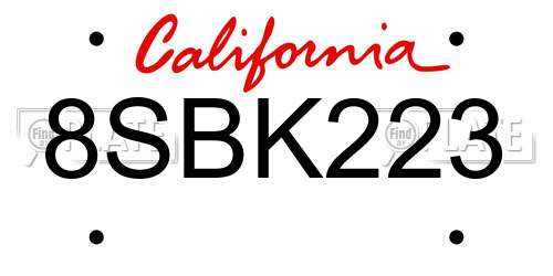 8SBK223 California License Plate