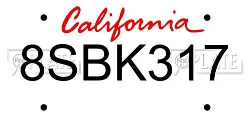 8SBK317 California License Plate