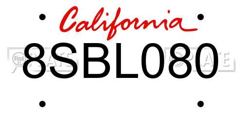 8SBL080 California License Plate