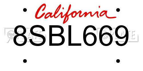 8SBL669 California License Plate