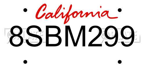 8SBM299 California License Plate