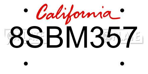 8SBM357 California License Plate