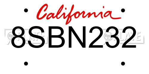 8SBN232 California License Plate