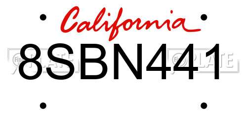 8SBN441 California License Plate