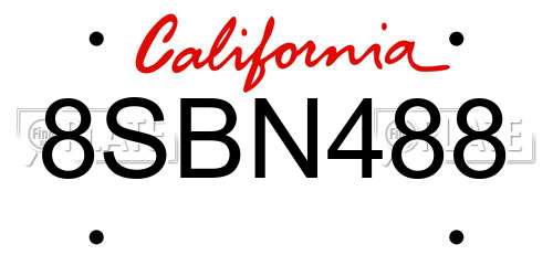 8SBN488 California License Plate