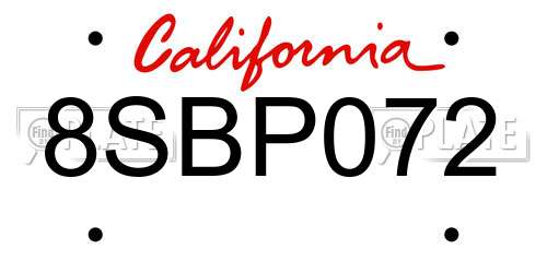 8SBP072 California License Plate