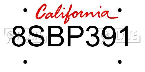 8SBP391 California License Plate