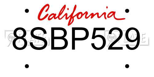 8SBP529 California License Plate