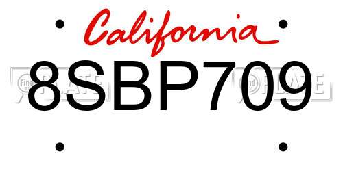 8SBP709 California License Plate