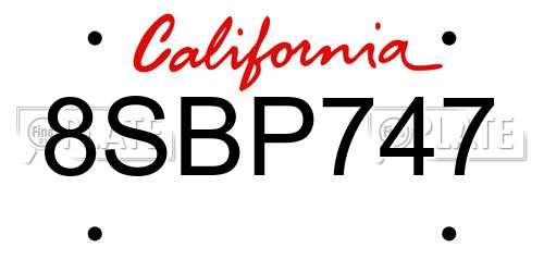 8SBP747 California License Plate