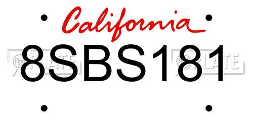8SBS181 California License Plate