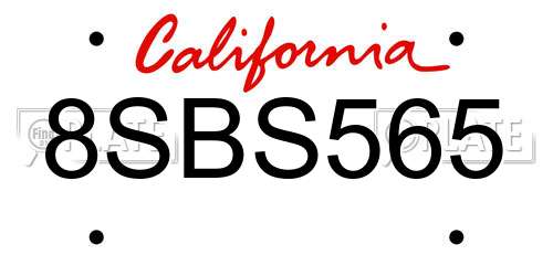 8SBS565 California License Plate