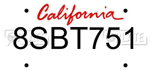 8SBT751 California License Plate