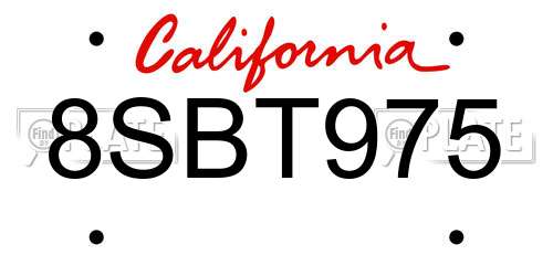 8SBT975 California License Plate